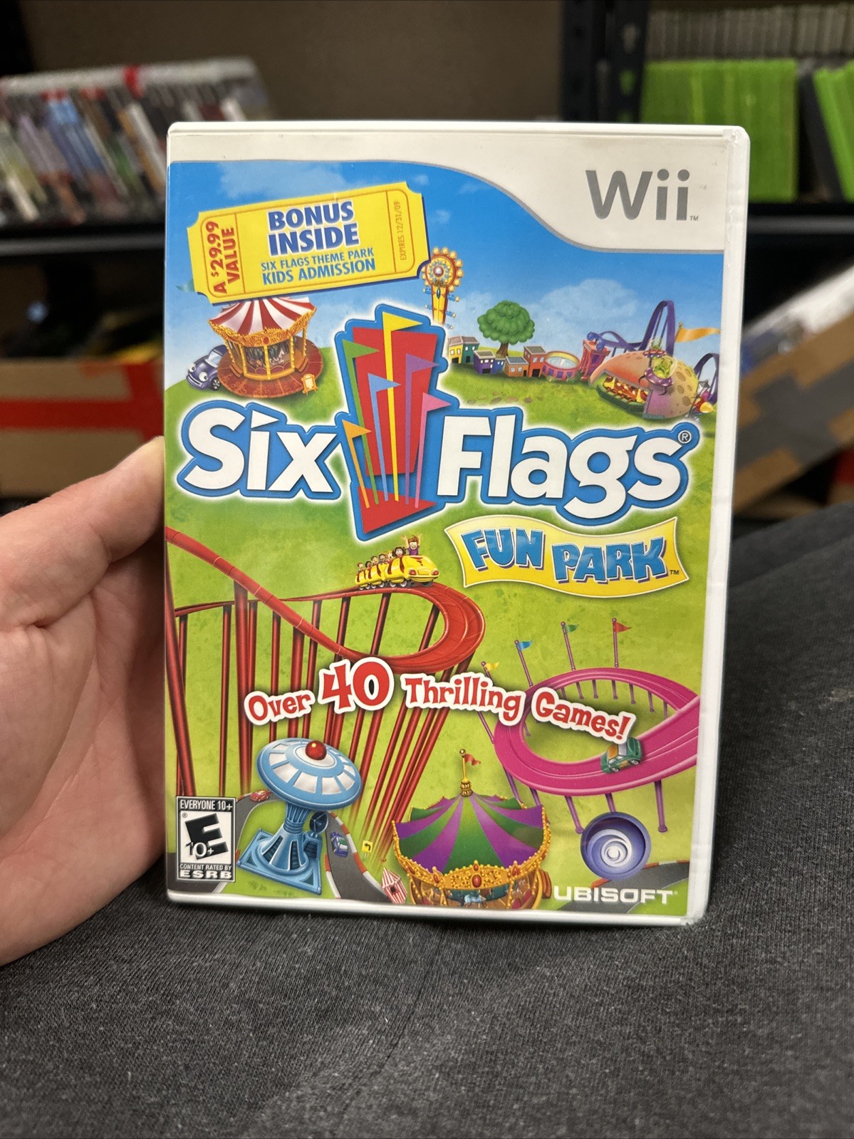 Six Flags Fun Park Nintendo Wii 2009 Tested Complete with Rare Expired Park Ticket