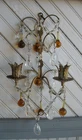 PAIR Vintage Crystal Amber Beaded Italian Italy Wall Sconces Candelabras 2 Arm