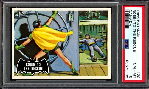 1966 Topps Batman Black Bat #20 Robin to the Rescue — PSA 8