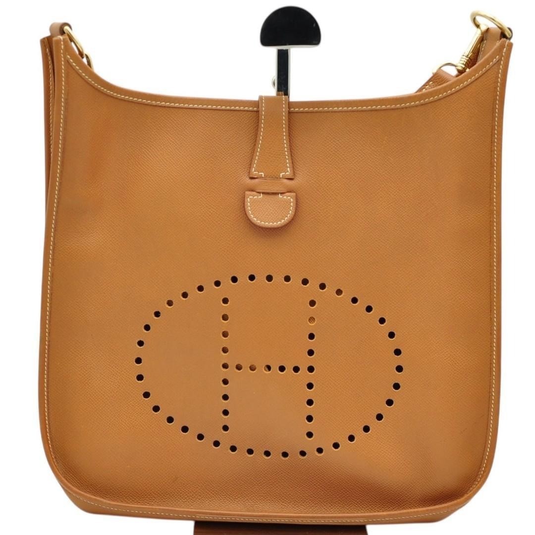 HERMES Evelyne 1 GM Gold Shoulder Bag in Courchevel Leather with Engraved Z