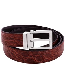 Ferragamo Adjustable Crocodile Leather Gancini Belt, Size 115