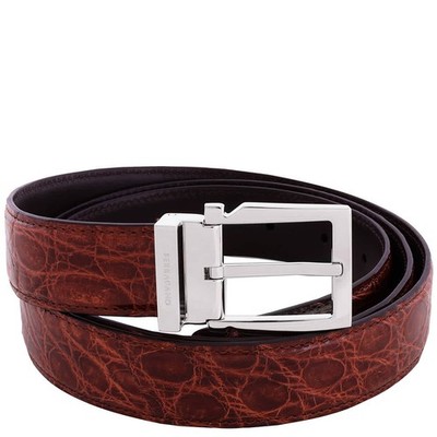 Ferragamo Adjustable Crocodile Leather Gancini Belt, Size 115