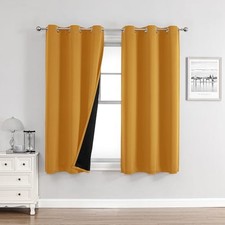 100 Blackout Curtains for Bedroom with 42"W x 63"L Pack of 2 Mustard Yellow