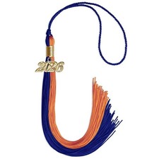 Endea Graduation Royal Blue/Orange Tassel With Gold Date Drop