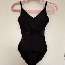 Danz N Motion Size Small Black Women's Mesh Cutout Adult Dance Leotard Ballet