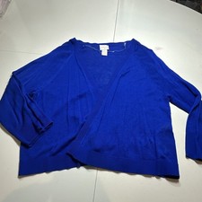 325. Chico s Blue Ultra Lightweight Cropped Sweater Bolero Sz 1 US M Open Fron