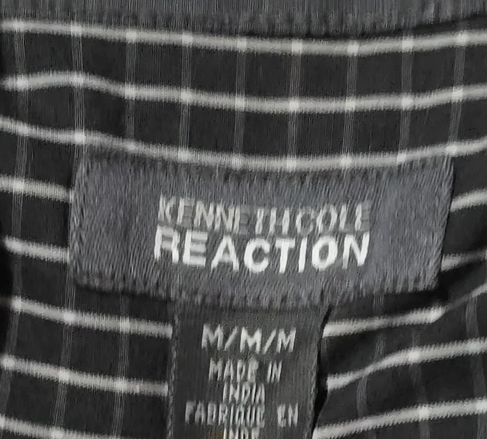 Mens Slim Fit Long Sleeve Dress Shirt Black White Stripe Size M Button Up Office - Image 3 of 4