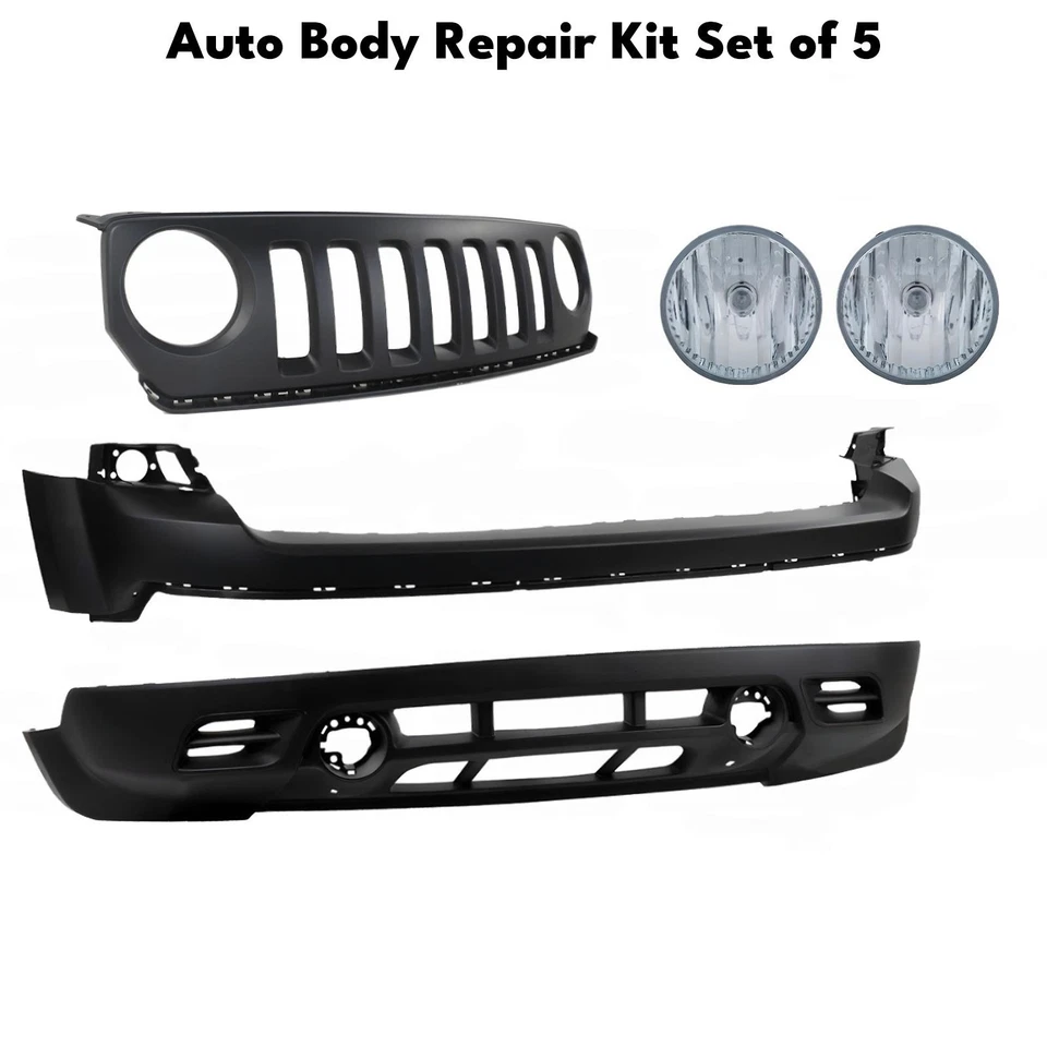 Front Bumper Cover Primed Plastic & Fog Lights Kit For 2011-2017 Jeep Patriot - Image 2 of 4