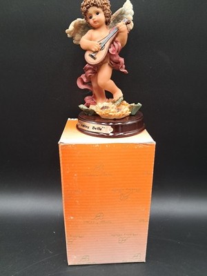 Vintage Ashley Belle Angel Playing Lute Cherub Resin Figurine Wooden Base 