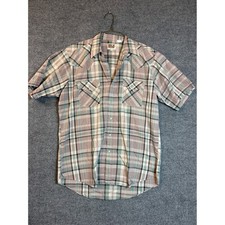 Ely Cattleman Mens Large Plaid Western Pearl Snap Short Sleeve Shirt Mauve Green