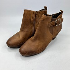 K By Clarks Women's Brown Leather Ankle Heeled Boots UK 8 Wide Fit Buckle Zip
