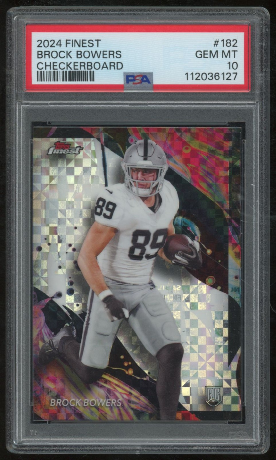 BROCK BOWERS 2024 TOPPS FINEST CHECKERBOARD REFRACTOR #182 RC PSA 10