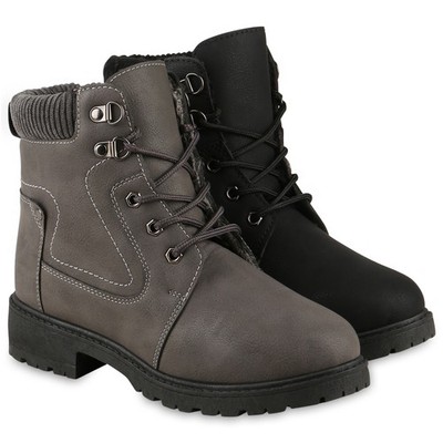 Damen Warm Gefüttert Worker Boots Stiefeletten Profil-Sohle 838053 Schuhe