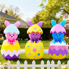 6 Ft. Long Easter Inflatable Bunny Decoration, Built-In LED Lights - Spring