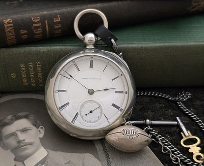 Antique Old Vintage KW/KS Illinois Pocket Watch w/ Football Fob & Chain Serviced