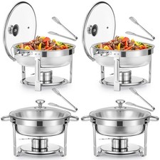 6Qt Chafing Dish Buffet Set 4 Pack Round Chafers for Catering Food Warmers
