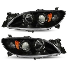For 2004-2009 Mazda 3 Sedan Black Amber Headlights Amber Corner Lamps Pair For 2004-2009 Mazda 3 Sedan Black Amber Headlights Amber Corner Lamps Pair