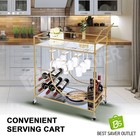 Bar Cart Drinks Trolley Wine Coffee Tea Serving Mobile Rack Hooks Holders Gold