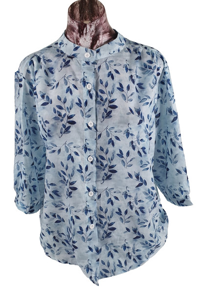 Unbranded Blouse, Women's, Size L, Blue Floral, 100% Polyester, Button Up, VGC