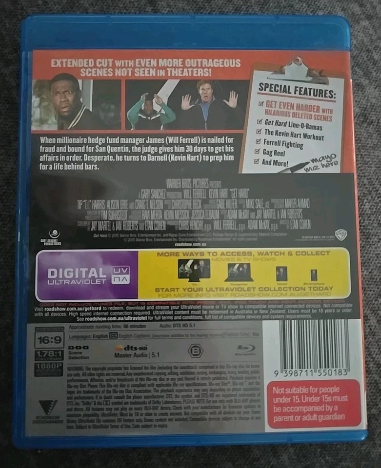 Get Hard - Extended Cut (Blu-ray, 2015) VGC Region B Will Farrell & Kevin Hart - image 2 of 2