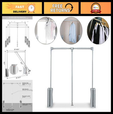 Nisorpa Pull Down Closet Rod, Adjustable 35-48 Inch Aluminium Wardrobe Lift Rail
