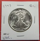 1943 50c U.S. Walking Liberty half dollar. AU+/Unc. Very pretty.  (126038)