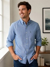 Abercrombie Fitch Muscle Fit Blue White Striped Button Down Shirt Men M
