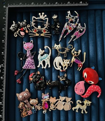 Lot 20 Cute Novelty Cat Brooches Enamel Rhinestone Kitty Animal Pin Set
