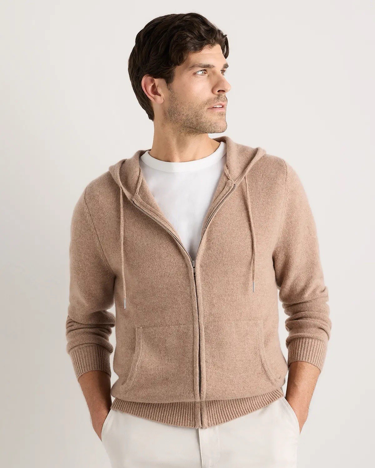 Quince Mongolian Cashmere Full Zip Hoodie Mens Size Medium Oatmeal NWT $119 MSRP
