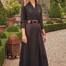 Soft Surroundings Maxi Wrap Brown Modest Dress Contemporary Goth Country Small