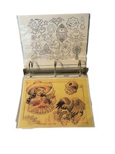 Vintage Y2K Tattoo Flash Art Sheet Lot In Binder Shop Used San Diego