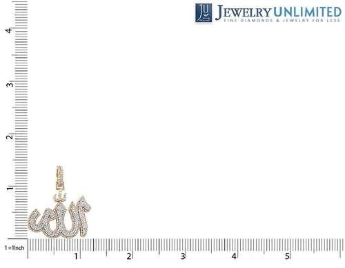 Two Layer ALLAH 1 CT Real Diamond Arabic Pendant 1.4" 10K Yellow-White Gold - Picture 4 of 4