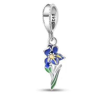 Sterlingsilber lila Emaille Iris Blume Charm Perle passt Anhänger oder Armband