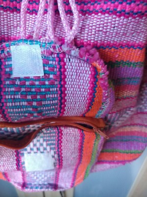 WOVEN Inca-Style Pink & Orange Striped Backpack | eBay display picture 1