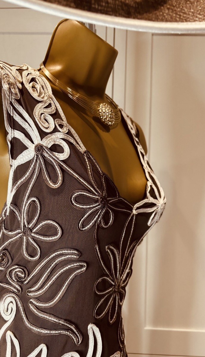 Phase Eight UK 14 Brown & Cream Stretchy Sleeveless Tapework Phase Eight UK 14 Brown & Cream Stretchy Sleeveless Tapework