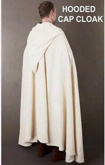 OFF WHITE Costume rinascimentale medievale crociato cavaliere templare tunica e mantello con cappuccio bianco sporco