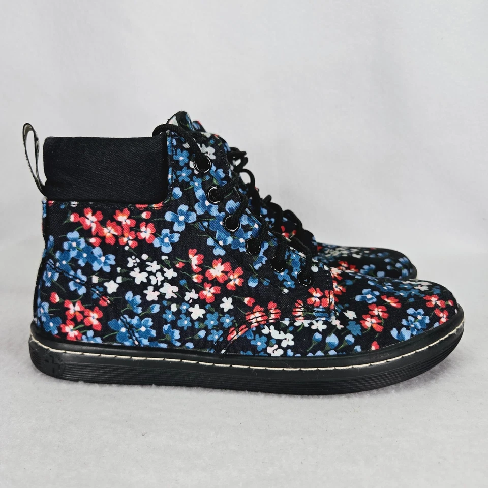 Dr Martens Zapatos Mujer 7 Maelly Negro Floral Lona Botas Tenis Air Walk Foto 2 de 4