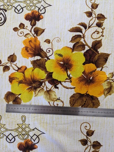 Rare Authentic 1950s Mid Century Tiki Yellow Hibiscus Barkcloth 3 Metres - Picture 5 of 6