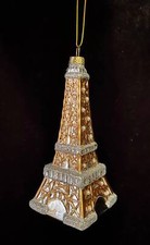 wm24 BLOWN GLASS 5" EIFFEL TOWER CHRISTMAS ORNAMENT~PARIS FRANCE~SPARKLES~NWOT