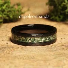 6mm Moss Agate Hammered Black Tungsten Ring Men's Wedding Band, Comfort Fit