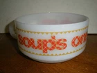 Vintage Glasbake Milk Glass Soup Bowl  Soup's On! Gingham Letters (M48)