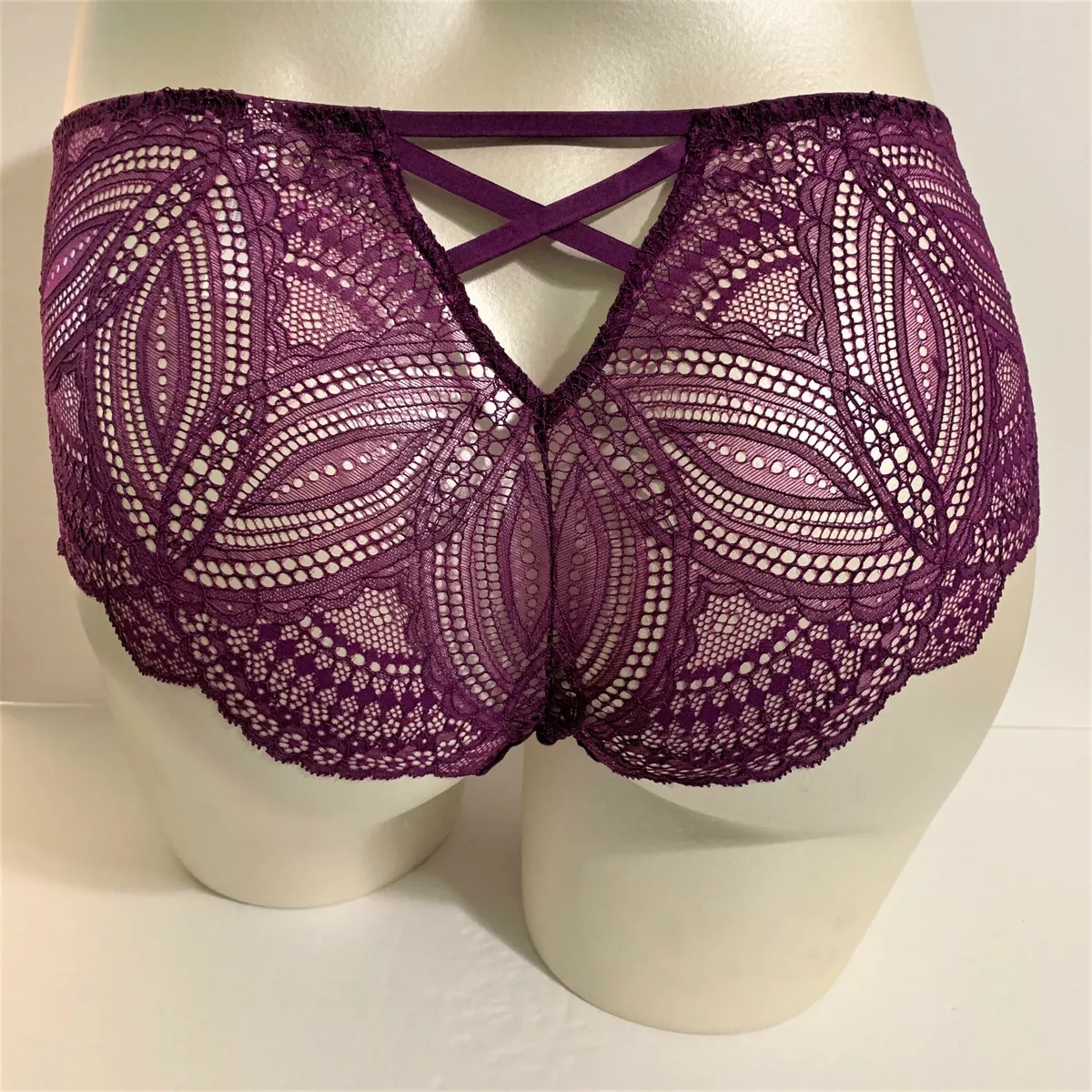 Lane Bryant Cacique Strappy Cage Cheeky Panties Underwear Lace Purple 26 /  28