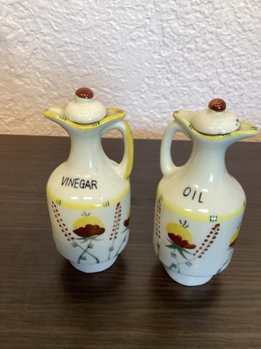 Vintage Hand Painted Cruet Set. Oil, Vinegar, Salt, Pepper & Mustard.Mid-Century - Picture 4 of 14