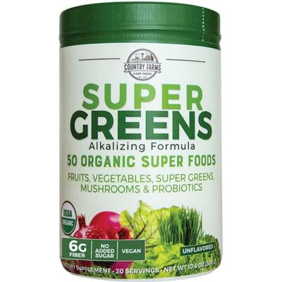 Country Farms Super Greens, Unflavored, Organic Powder, No Added Sugar, 10.6 oz