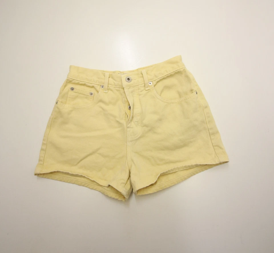 Pantalones Cortos De Colección Guess Para Mujer 27 Cintura 26" Amarillo Denim Jean Cintura Alta Años 90 Foto 2 de 4