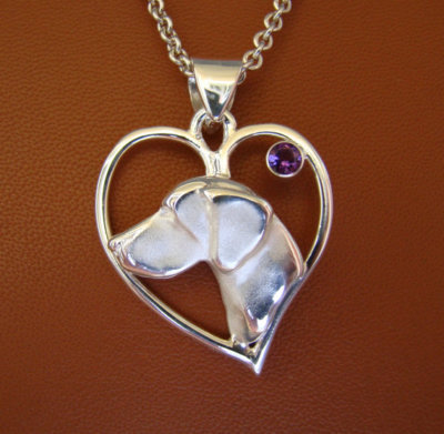 Large Sterling Silver German Shorthaired Pointer Head Study On A Heart Frame 