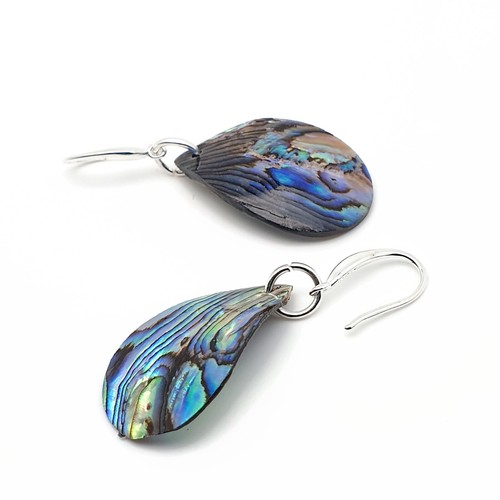 Paua Earrings Rainbow Abalone Natural Shell Dangle Drop Sterling Silver Hooks - Picture 39 of 84