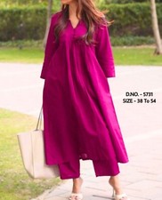 Women Wine Plus Size Indian Cotton Khadi Flared Long Kurta Top & Pant, Coord Set