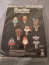 Bucilla Needlepoint Set of 8 Ornaments Pure Wool Crewel Yarn Vintage