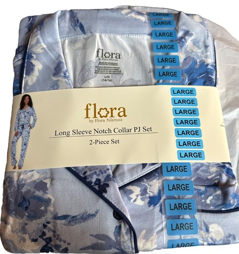 Flora Nikrooz set pigiama donna maniche lunghe e pantaloni, taglia large blu floreale NUOVO - Foto 3 di 4